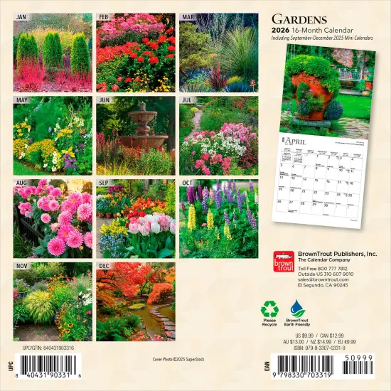 Gardens | 2026 7 x 14 Inch (Hanging) Monthly Mini Wall Calendar {2}