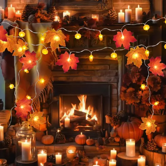 20 Pack Fall Decor Lighted Fall Garland, Total 200 Ft 400 LED Fall Maple Leaves {2}