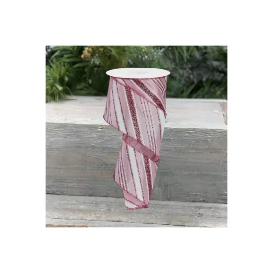 2.5" Diagonal Line Glitter Ribbon: Pink (10 Yards) {3}