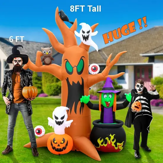 8FT Halloween Inflatables Tree Outdoor Decor with Inflatable Ghost Witch {3}