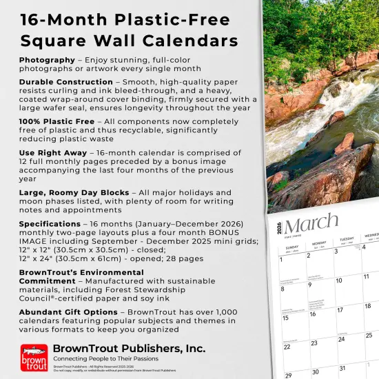 Virginia Wild & Scenic | 2026 12 x 24 Inch (Hanging) Monthly Square Wall Calendar | Plastic-Free {6}
