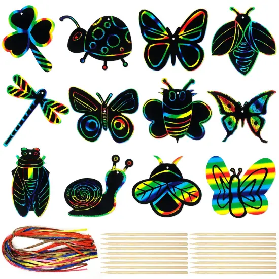 Wrapables 36pc Rainbow Scratch Arts Ornaments, DIY Magic Scratch Arts and Crafts, Insects {1}