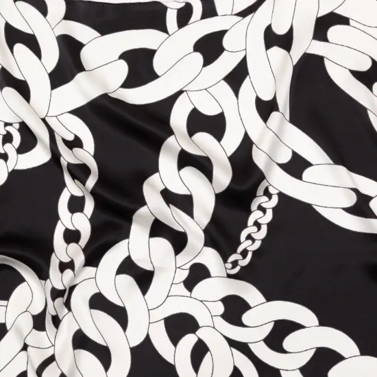 1 Yard Charmeuse Fabric Black White Italian Silk Large Chain Print 55 inch {1}