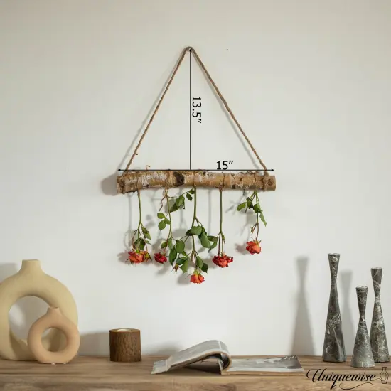 Uniquewise 15" Natural Wooden Log Hanging Wall Decor - Rustic Farmhouse Accent for Entryway Living Room Kitchen Boho Interiors and Cozy Spaces Ideal for Displaying Fairy Lights & Small Fabrics, White {2}