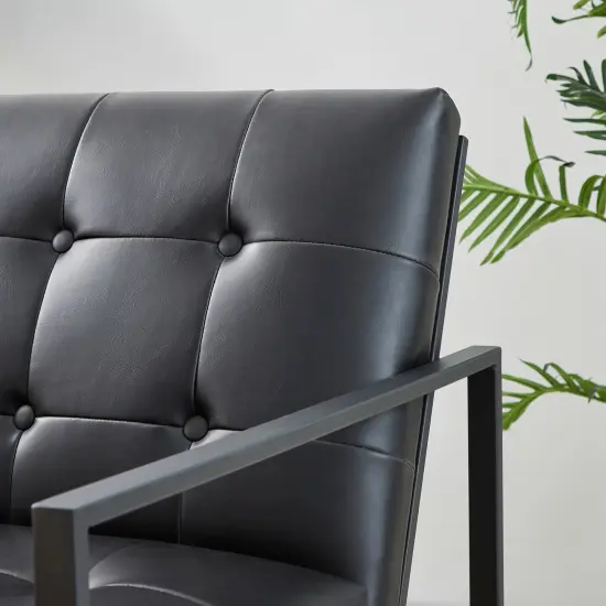 30.5"H Mid-Century Modern Leatherette Button-tufted Accent Arm Chair with Black Metal Frame {5}