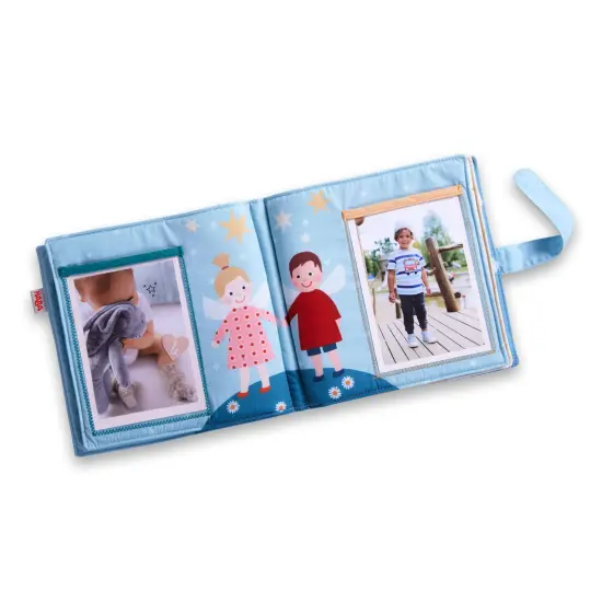 HABA Baby Photo Album - Guardian Angel Soft Cloth Baby Photo Albums - Holds 8 4x6 Photos - New Baby Gift, Sensory Toy for Infants and Toddlers Multicolor {6}