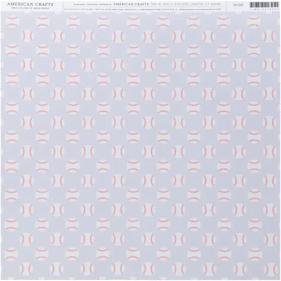 American Crafts Everyday Single-Sided Cardstock 12"X12"-Baseballs {1}