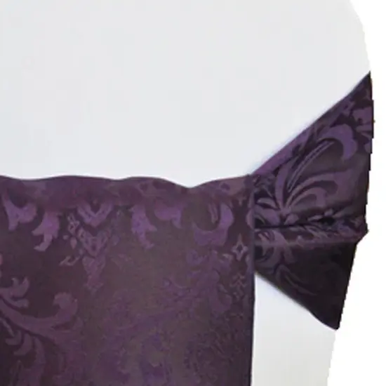 10 Pieces Eggplant Floral Damask Jacquard Chair Sashes 7.5 x 108 Inches {5}