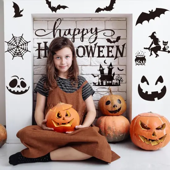 12Pcs Halloween Painting Stencils Pumpkin Face Bat Witch Boo Trick or Treat (Plastic, Wood) {4}