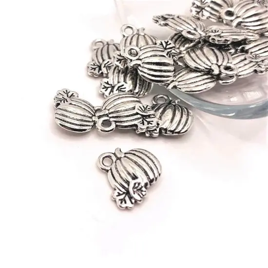 Small Silver Pumpkin Charms, 11x10mm {1}