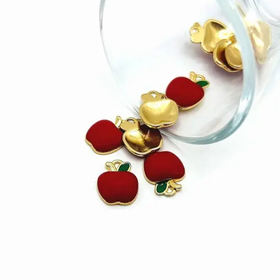 Red Enamel and Gold Apple Charms, 15x12mm {1}