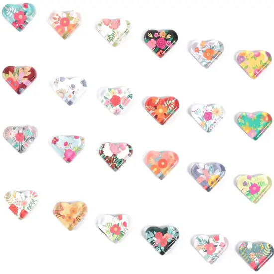 Floral Heart Shaped Glass Fridge Magnets (24 Pack) Multicolor {1}