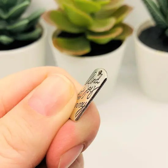 Silver Find the Joy in the Journey Affirmation Tag Charms, 21x10.5mm {4}