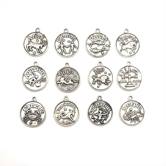 Antiqued Silver Zodiac/Astrology Coin Charm Set, 20x17mm {1}