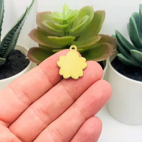 Aqua Blue and Gold Cherry Blossom Flower Charms, 20.5x17.5mm {3}