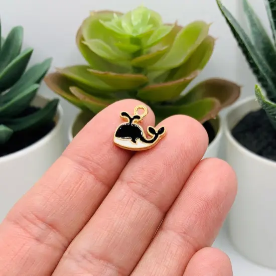 Black and White Enamel Whale Charms, 12x13mm {2}