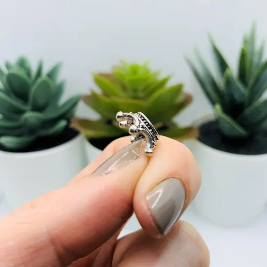 Silver 3D Crown Charms, Bead Caps, 13x6mm {4}