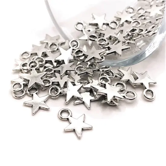 Small Antiqued Silver Star Charms, 8x11mm {1}