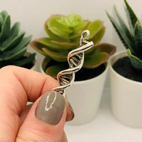 Silver DNA Helix Genealogy 3D Pendant Charms, 40x10mm {3}