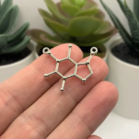 Silver Caffeine Molecule Connector Charms, 24x26mm {2}