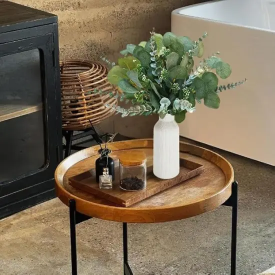 Artificial Eucalyptus Decor in White Ceramic Vase, Eucalyptus Leaves for Farmhouse Table Centerpiece, Home Office Kitchen Bathroom Decor {4}