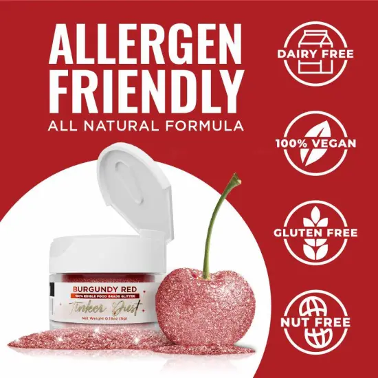 Bakell - Burgundy Red Tinker Dust Edible Glitter (5g, 1x Jar) for Food, Desserts, and Beverages! {4}