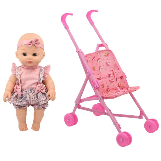 Little Darlings: Out For A Stroll - Cupcake Lollipop Pink & Blue Outfit - 12" Baby Doll & Foldable Toy Stroller, Soft Body, Treats Design, Kids Age 3+ {1}
