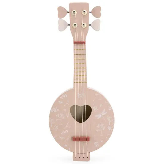 Label Label: Wooden Banjo - Pink - Musical Instrument Toy, 4 High-Quality Strings, Tuning Pegs, Classic Sound, Heart & Nature Design, Kids Ages 3+ {1}