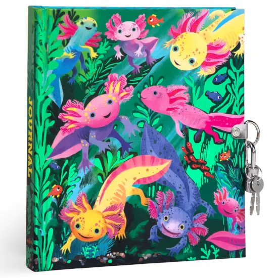 eeBoo: Axolotl Journal - Includes Lock & Keys, 176 Lined Pages, Stetch & Take Notes, 6.25 x 5.5", Foil Cover Salamander-Themed Diary, Kids & Teens {1}