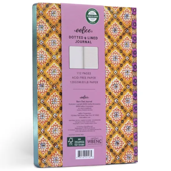 eeBoo Piece & Love: Barn Owl Gilded Journal - Hardcover Adult Diary Book, Journaling & Sketching, 112 Dotted & Lined Pages, 81lb Acid-Free Paper {3}