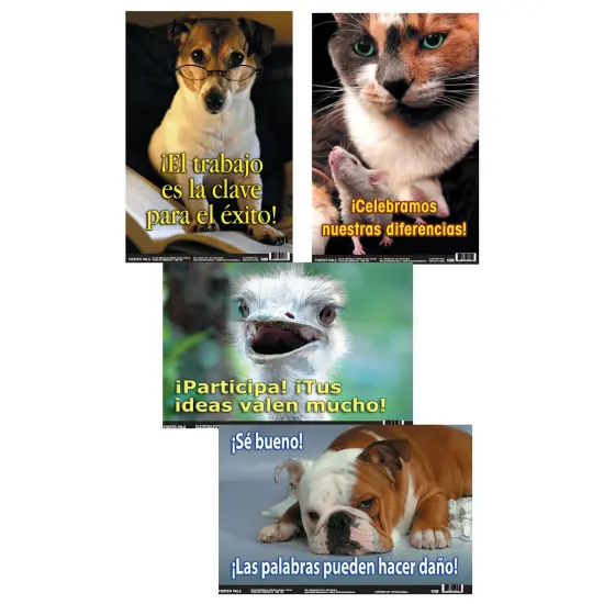 Poster Pals Spanish Educational and Language Teaching Fun Photo Posters,Bilingual Charts, Classroom Decorations, 4 Poster Set {1}