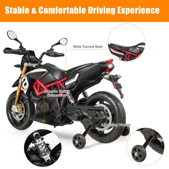 12V Kids Ride-On Motorcycle with Music Device and USB Port Perfect as Birthday or Christmas Gift Black {5}