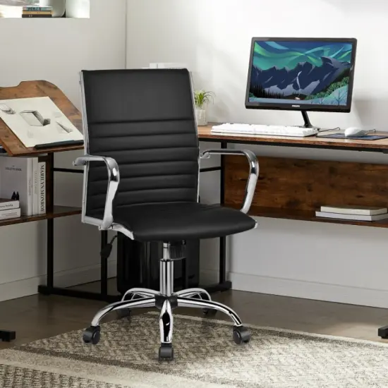 PU Leather Ergonomic Office Chair with Swivel, Rocking, Armrests and 330 lbs Capacity Black {4}