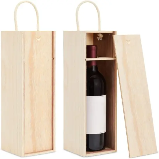 2 Pack Unfinished Wooden Wine Boxes with Handles for DIY Crafts, Gifts, Birthday and Housewarming Parties, Customizable with Paint, Engravings, and Imprints (14x4 in) {1}