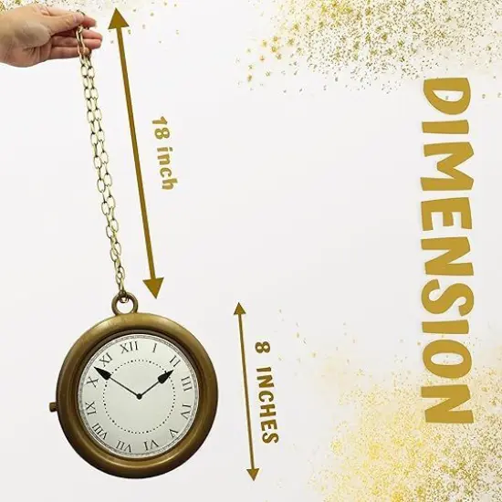 4E's Novelty Jumbo Clock Necklace 8" &ndash; Large Gold Clock Chain for White Rabbit Alice in Wonderland Costume, Oversized Rapper Bling Necklace, Big Pocket Watch Prop for Parties & Dress Up {3}