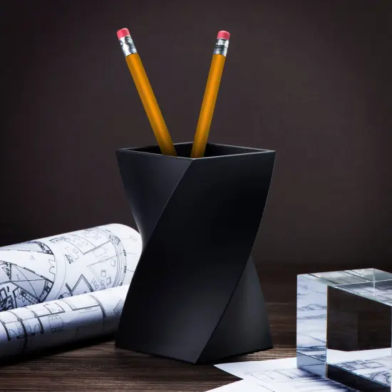 Stylish Wave Pen Holder, Soft Touch Pencil Cup Stationery Desk Organizer, Black {2}