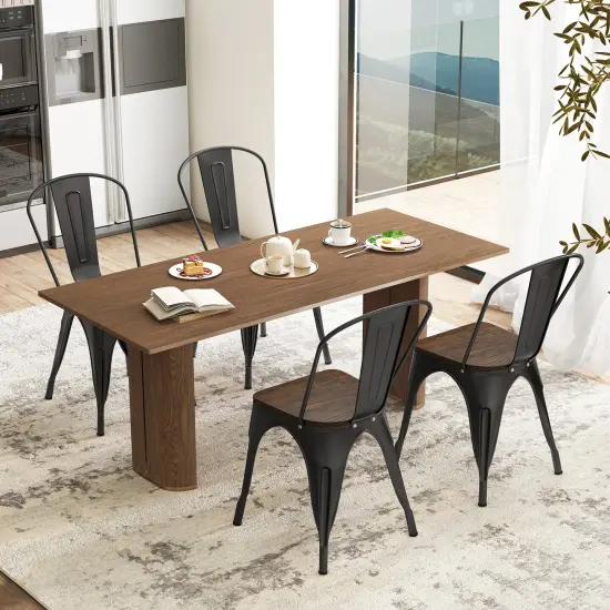 Metal Style Dining Chairs Set of 4, Stackable Kitchen Chairs with Wood Seat Black {2}