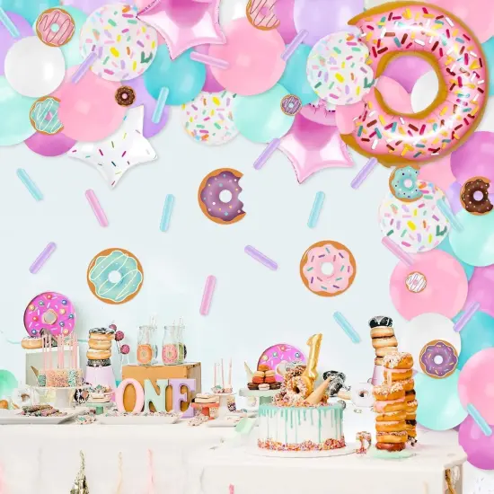 100 PCS Donut Balloons Garland Pastel Decoration Kits Sprinkles Confetti Doughnut Backdrop Cutouts Kids Birthday Party Balloons Arch Photo Props Favor Ideas Supplies {2}