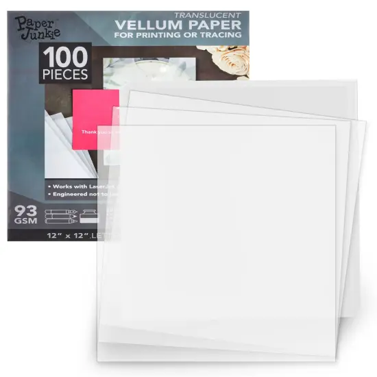100 Sheets 12 x 12 in Translucent Vellum Paper - 93gsm/63lb Printable Tracing Paper for Invitation, Sketching and Card Overlays White {1}