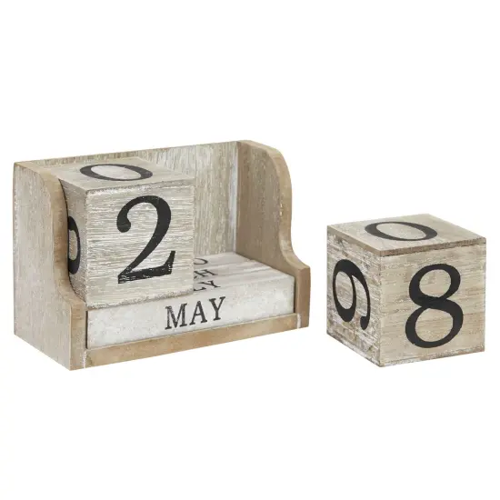 Wooden Perpetual Block Calendar for Desk, Wood Month Date Display Blocks for Teachers, Students, Classroom, Rustic Farmhouse Office Decor, Desk Accessories (5 x 4 In) Brown {6}