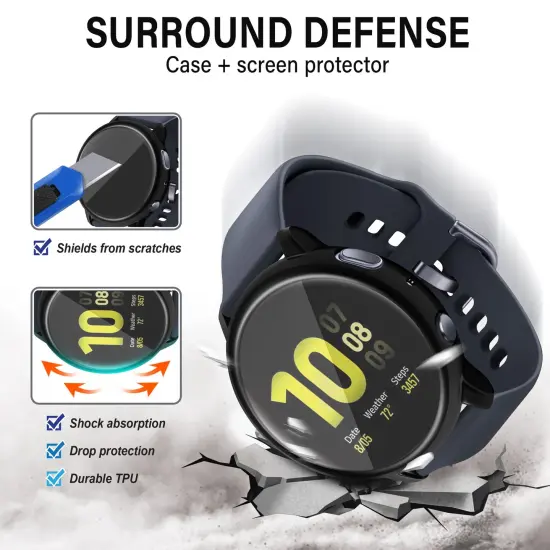 Insten 2-Pack Case Compatible with Samsung Active 2 44mm, Built in Screen Protector Soft TPU Bumper Cover, Full Around Coverage (Clear + Black) {2}