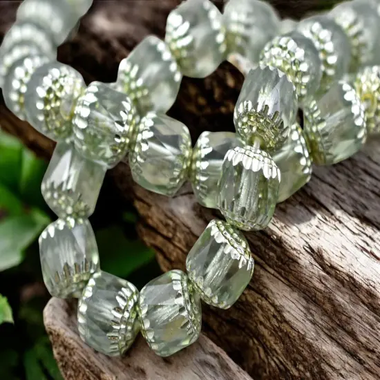 Metallic Mint Washed Mint Green Fire Polished Cathedral Beads -- Choose Your Size {1}