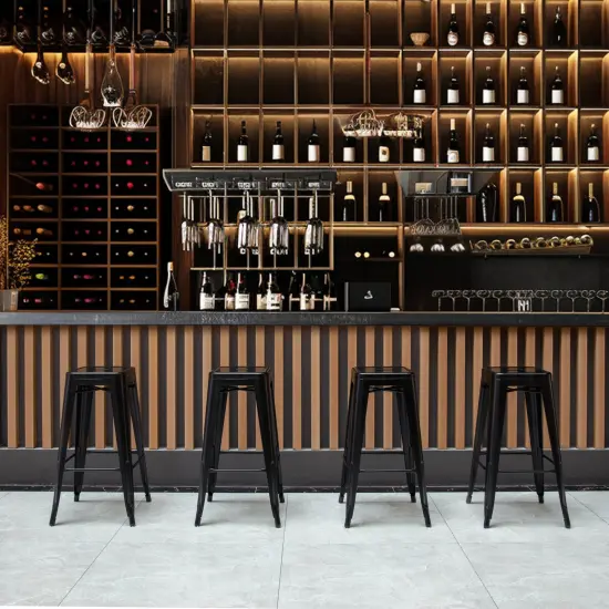 Basicwise 30-inch Backless Metal Bar Stool Stackable Heavy-Duty Counter-Height Chair for Home Bars Patios Kitchen Islands Cafes Restaurants Bistros and Dining Areas for Indoor & Outdoor Use Black Single {6}