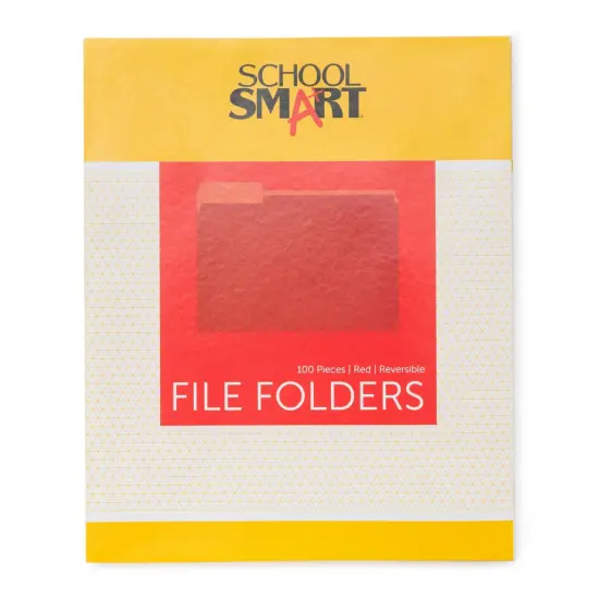 School Smart Colored File Folders Two-Tone, Letter Size, 1/3 Cut Tabs, Red, Pack of 100 {4}