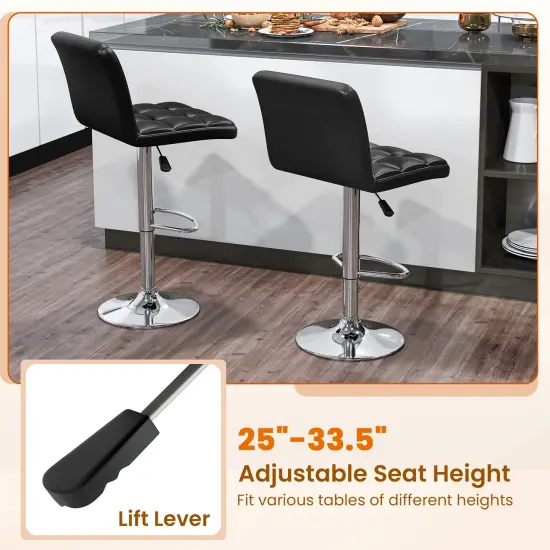 PU Leather Bar Stools Set of 2 with Backrest, Adjustable Height, Modern Design, Comfortable Seating Black {6}