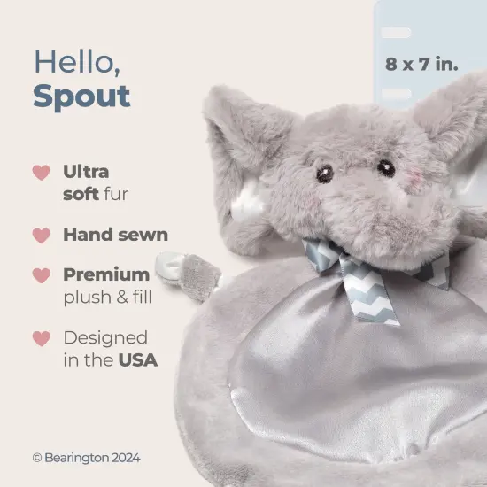Bearington Baby Wee Spout, 8 x 7 Inch Small Gray Elephant Stuffed Animal, Jungle Nursery Decor, Baby Security Blanket, Elephant Lovey for Babies Grey {2}