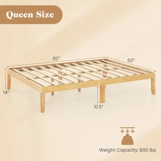 Queen Size Platform Bed Frame with Slats Support and Rubber Wood Legs Natural {4}