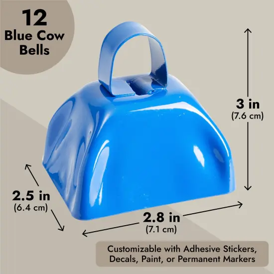 Blue Panda 12 Pack 3-inch Cowbells with Handle, Blue Hand Percussion Cow Bells Noise Makers for Sporting Events, Football Games and Celebrations {5}