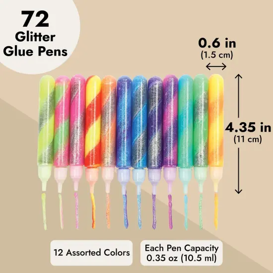 Bright Creations 72-Pack Glue with Glitter Gel Pens for Kids Ages 3-14 - Rainbow Glue Stick Set for Arts and Crafts Projects, Slime Supplies, Scrapbooking, Cards (12 Swirl Colors, 0.35 oz Each) {4}