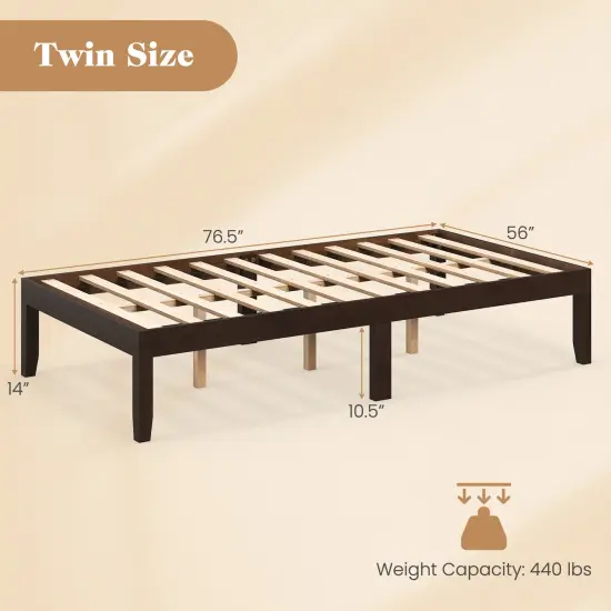 14 Inch Twin Wood Platform Bed Frame with Wooden Slats Support Perfect for Dorms Espresso {4}